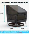 Heavy Duty Outdoor Swivel Lounge Chair Cover 2 Pack Waterproof Fits 30W x 34D x 38.5H Inches showing chair dimensions and fit.