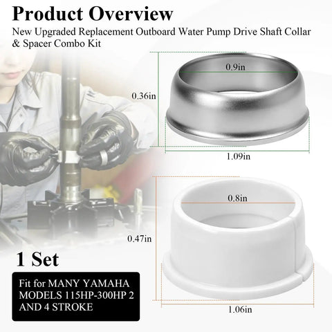 Upgraded Outboard Water Pump Drive Shaft Collar And Spacer Kit Fits Yamaha And Mercury 115HP To 300HP diagram