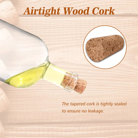 Natural Wood Corks 100 Pack For Wine Beer And Liquor Bottles Handy Tapered Wooden Stopper in bottle, airtight seal shown