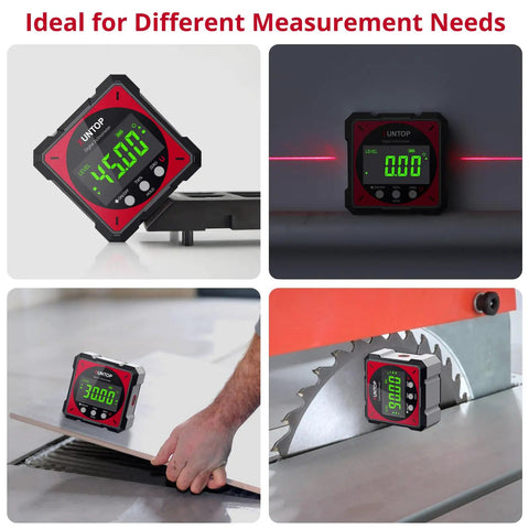 USB Charging Digital Angle Finder With Laser And Magnetic 4 Side Level Gauge Aluminum Box Gear For Precise Angles Zero At Any Angle Pro Gadget Class 2 Laser Output Under 1mW, red digital gauge on saw blade