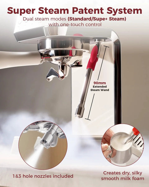 Premium Home Barista Combo Loaded With A 58Mm Commercial Style Espresso Maker And Precision Conical Burr Grinder. Steam wand with dual modes.