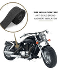 2 Pack Fireproof Pipe Wrap Insulation 2 Inch Wide 16 Feet Long Fiberglass Heat Shield Tape Pipe Webbing For Stove Flue Protector Includes 4 Clamps Black shown on motorcycle exhaust