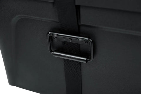 Close-up of the heavy-duty latch on the Premium Rotomolded Drum Set Case With Carpet Lined Interior And Removable Tray For Hardware Storage.