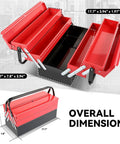 Open 18 Inch Metal Tool Box With 3 Layer Folding Cantilever Tray System, 5 Drawers, Heavy Duty Tool Organizer for garage storage