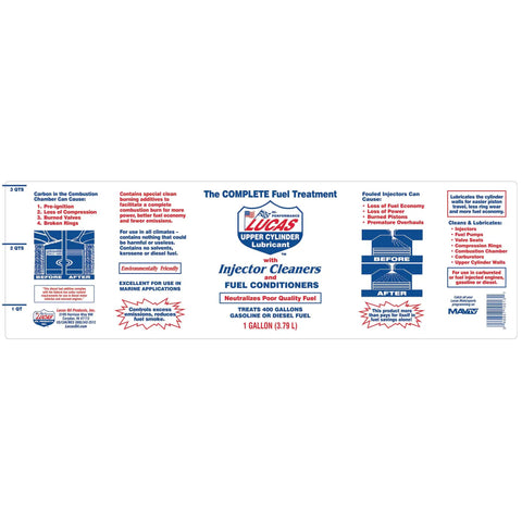 Label of Fuel Treatment 1 Gallon Gasoline and Diesel Additive Improves MPG Cleans Injectors Boosts Power Reduces Emissions