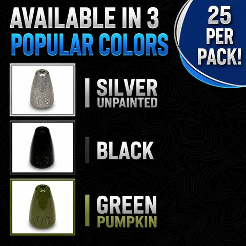Bullet Worm Weights For Bass Fishing Texas Rig Sinkers Size Stamped Freshwater And Saltwater Tackle in silver, black, green