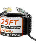 Outdoor Extension Cord 25 Ft Waterproof With Lighted Indicator And Cold Weatherproof To Minus 40 C Rugged 3 Prong 14 AWG