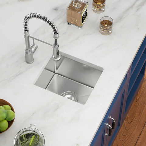 Undermount Bar Sink 17 by 19 Inch, 304 Stainless Steel 16 Gauge, Single Bowl Deep Wet Bar Prep Sink in modern kitchen setup
