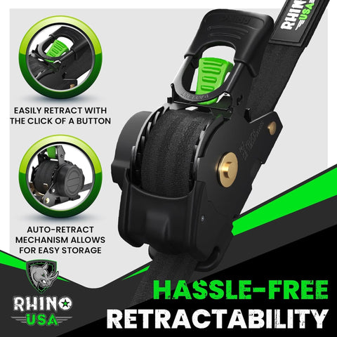 Retractable Ratchet Straps 4 Pack 1 Inch By 10 Foot Auto Self Retracting Tie Downs 1,209 Lbs Break Strength Black