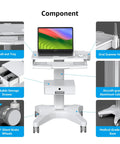 Mobile Medical Trolley Cart With Laptop Tray And Oral Scanner Holder, 360 Degree Locking Wheels, Drawer, And Mobile Workstation