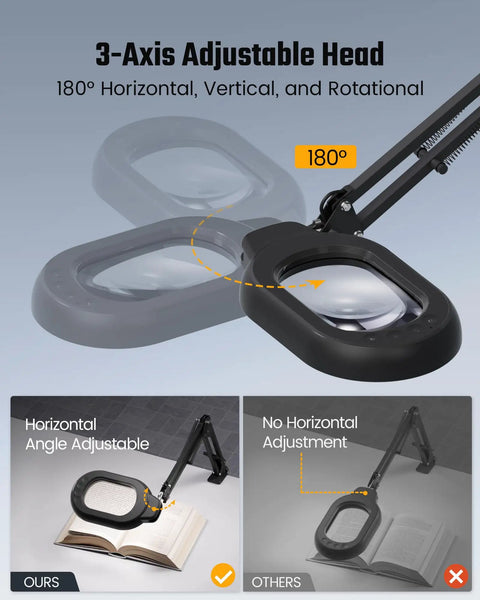 Crystal Clear 10X Square Magnifying Desk Lamp with Dimmable LED showing adjustable head for precision tasks.