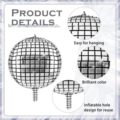 Silver Disco Balloons Set Of 48 In Assorted Sizes 10 Inch 22 Inch 32 Inch Metallic Round Party Balloons with hanging feature