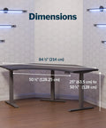 Top Tier Curved Electric Standing Desk With Quiet Dual Motors, Ultimate Triple Monitor Gaming Command Center And Smooth Height Adjustment In Fresh Black Slate dimensions on display.