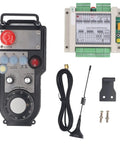 Wireless CNC Handwheel Controller Kit With 7 Axes MPG And Emergency Stop, receiver, antenna, and mounting hardware.