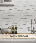 Peel And Stick Backsplash For Kitchen PVC Wall Tiles 10 Sheets Statuario White With Metal Silver Durable Scratch Resistant