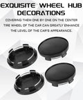 Premium 4 Pack Wheel Center Caps For Cars Trucks And Suv Snap In Rim Hub Covers waterproof sleek black finish displayed on a white background.