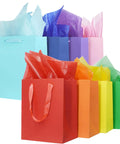 Eight Rainbow Gift Bags With Handles 8x5x10 Inches Kraft Paper Party Favor Bags With 16 Tissues For Party Swag Birthday Baby Shower Wedding Great For Gift Wrapping And Easy Gift Exchange shown in multiple colors
