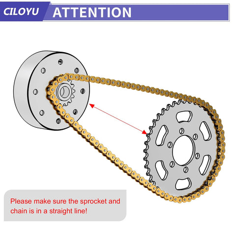 CILOYU 35 chain on a mini bike sprocket drive; gold chain with gray sprocket.