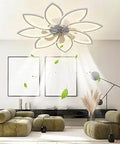 35 Inch Flush Mount Ceiling Fan With Lights Remote Control Low Profile 7 Blades Modern LED Dimmable Fixture In Living Room