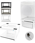 Washer And Dryer Pedestal 29 Inch Wide 16 Inch High White Steel Universal Fit with Leak Proof Drain Pan and Hose, 800 lb support