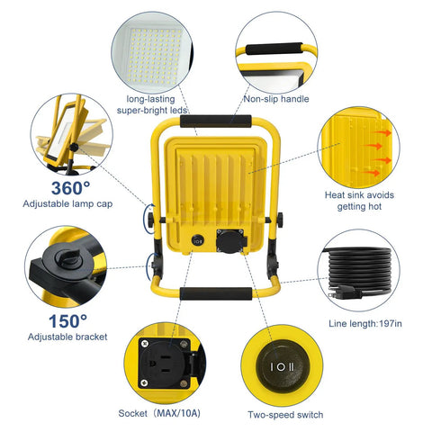 Back view of Dual 50W And 80W LED Work Light with 108 LED Beads highlighting adjustable features and stand details.