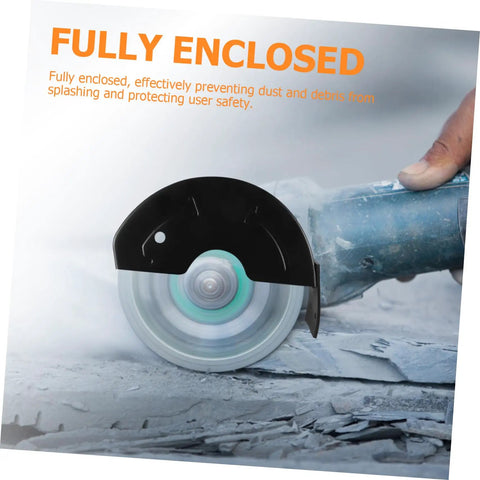 Enclosed Angle Grinder Protective Cover Guard with Easy Install shown attached on cutting machine preventing dust and debris