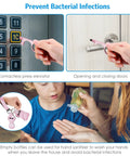 Safety Keychain Set For Women And Kids, 10 Pack Self Defense Keychains showing no touch door opener in use.