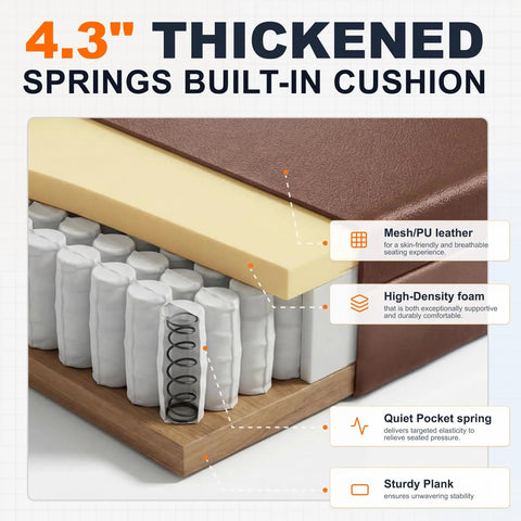 Cross-section of the Big And Tall Office Chair With Pocket Spring Cushion showing layers of PU leather, foam, and springs