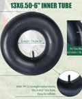 2 Pack Heavy Duty 13x6.50-6 Inner Tubes With TR-13 Valve Stem For Lawn Mowers Tractors Wheelbarrows ATVs Go Karts And More Replacement Tubes Built Tough With Thick Butyl Rubber For Puncture Protection product dimensions and features displayed