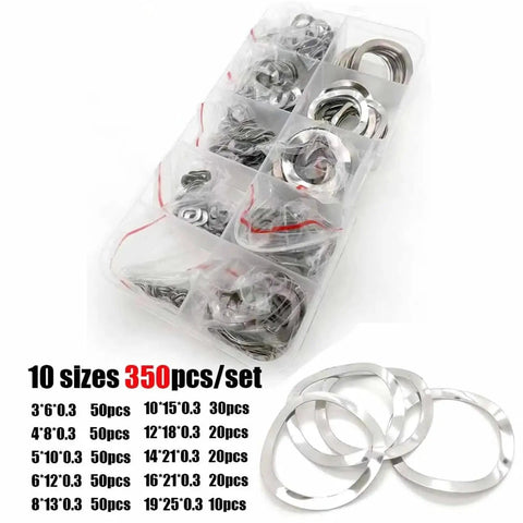 Flat Washer Kit Set M3 M4 M5 M6 M8 M10 M12 M16 M19 In 304 Stainless Steel Three Wave Crest Type Spring Washer Gasket Assortment 350 Pcs Durable And Beefy, 10-size organizer