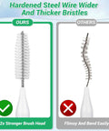 Comparison of Shower Head Revival Kit nylon brush with thicker bristles to an inferior flimsy brush.