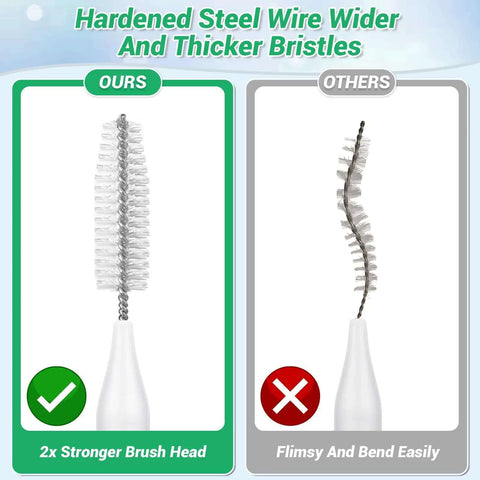 Comparison of Shower Head Revival Kit nylon brush with thicker bristles to an inferior flimsy brush.