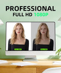 Comparison of 1080p HD USB Webcam clarity on monitor with text 'Professional Full HD 1080P' showing image quality difference.