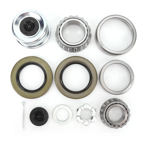 Boat Trailer Axle Bearing Kit For Tandem Axles 1.25 In To 1.75 In With Inner Outer Bearings Races Seals Pins Caps shown