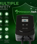 Beefy 277 To 480V Level 2 EV Charger, 80 Amp, J1772 Plug with safety features and Primecom.Tech branding