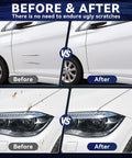 Before and after images showing scratches repaired using High Gloss White Auto Touch Up Paint Pen For Vehicle Scratch Repair Hoods Bumpers And Rims Quick Dry Slick Finish No Fuss Formula Kick Some Rust To The Curb Built For Everyday American Roads.