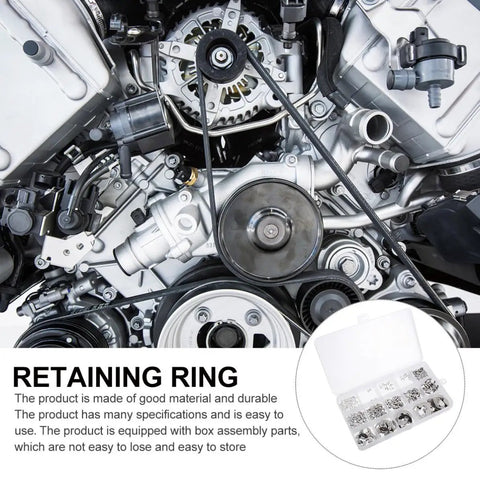 Stainless Steel Retaining Ring Assortment Kit 1.5 To 15mm For Automotive, Machinery, And DIY Projects, Rust Resistant Black Oxide Finish Clip Ring Set With 400 Pieces In Widely Used Sizes For Quick, Secure, No Fuss Fits, retaining ring box and engine parts