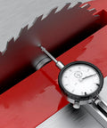 Table Saw Dial Indicator Gauge 0 To 1 Inch With 0.001 Inch Precision on miter slot next to circular saw blade for calibration