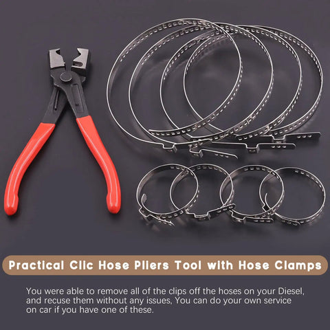 9Pcs Hose Clamp Pliers And CV Boot Clamp Kit With Small And Large Stainless Steel Clamps, red-handled pliers and clamps