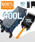 Extended 51 Inch Collapsible Wagon Cart With 500 Lb Load Capacity And 400L Storage showcasing interior space comparison with smaller cart