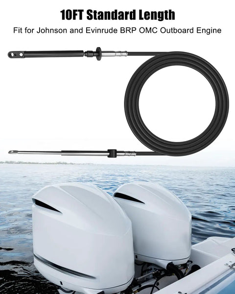 10Foot Throttle And Shift Remote Control Cable For Outboard Engines Smooth Precise Acceleration And Quick Shifts Fits Johnson Evinrude BRP OMC Replaces 0173110 173110 2 Pack shown with marine background