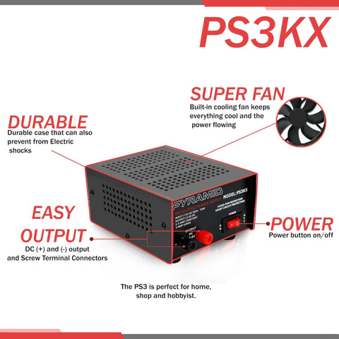 Universal Compact Benchtop Power Supply 12V DC 2.5 Amp Linear Regulated AC To DC Converter with cooling fan and screw terminals