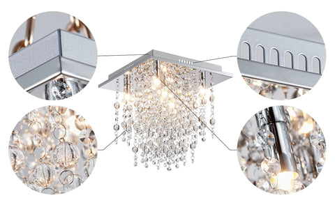 Five Light Modern Flush Mount Crystal Ceiling Light Fixture For Bedroom Dining Room Living Room Close To Ceiling Chandelier Style G9 Bulbs Not Included LED Compatible 12 Inch High 13 Inch Wide 13 Inch Long
