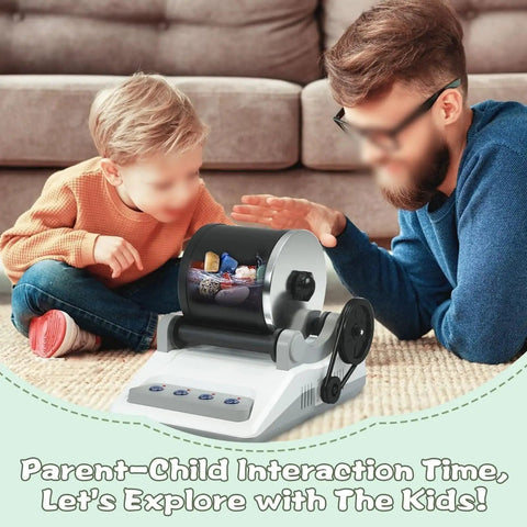 Parent and child using Rock Tumbler Kit With 7 Day Digital Timer Detachable Mini Electric Stone Polisher DIY Gemstone Grinder