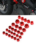 Red ABS Hex Socket Screw Cover Kit For Motorcycle Fairings And Frames, 30 Piece Assorted Set In M8 M10 M14 Sizes, High Gloss Finish, Rust Resistant Bolt Nut Caps To Spruce Up Your Ride., red ABS hex screw covers on motorcycle fairing and frame, assorted sizes