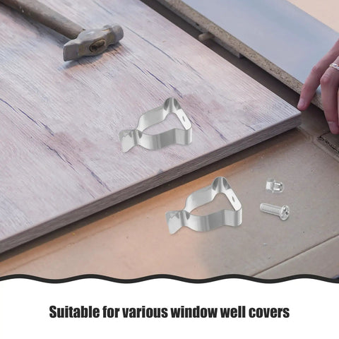 Heavy Duty Window Well Cover Retaining Clips 10 Pack Spring Clamps For Secure Basement Install Quick Easy Hold Down Kit Hardware, silver steel clips on cover