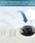 Upgrade Your Outdoor Lighting Game With This Durable Post Top Fitter Hardware Kit Featuring Secure Wing Clip Design For Easy Fixture Attachment And Replacement Springs Included. Clear wing clamp kit with 2 screws and 2 springs for outdoor post top light repair