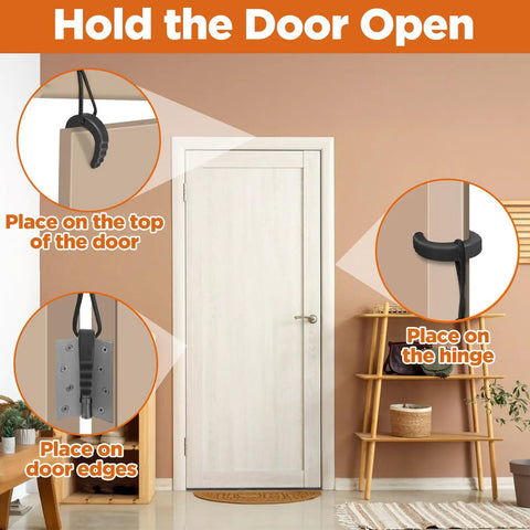 Rugged Rubber Door Wedge Stopper With Paracord Lanyard For Lightning Fast Access Two Pack Security Jammer Blocker Go To Tool For First Responders Law Enforcement And Everyday Crews Black placed on door for secure holding.