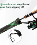 Fishing Rod Sleeve 4 Pack For Poles Rod Socks And Covers Durable Protector Sleeves To Shield Your Gear Fits Most Standard Sized Rods In Red Blue Black And Green Easy Slip On showing adjustable strap detail.