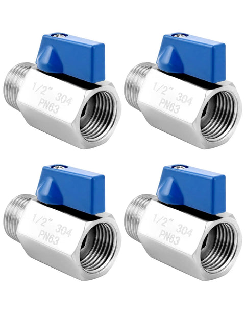 Front view of 4 Pack Durable 304 Stainless Steel Ball Valve With 1/2 Inch NPT Female And Male Threads Shut Off Valves